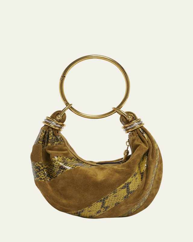 Bracelet Shoulder Bag in Calfskin Suede and Snakeskin